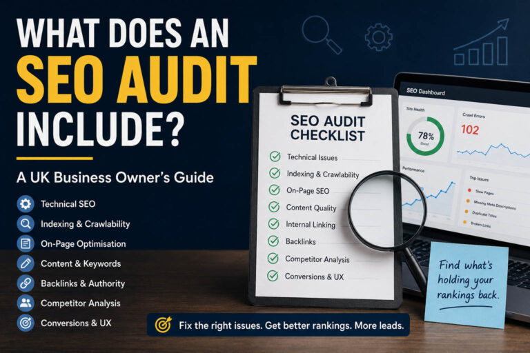 SEO audit checklist showing website ranking issues and technical SEO problems